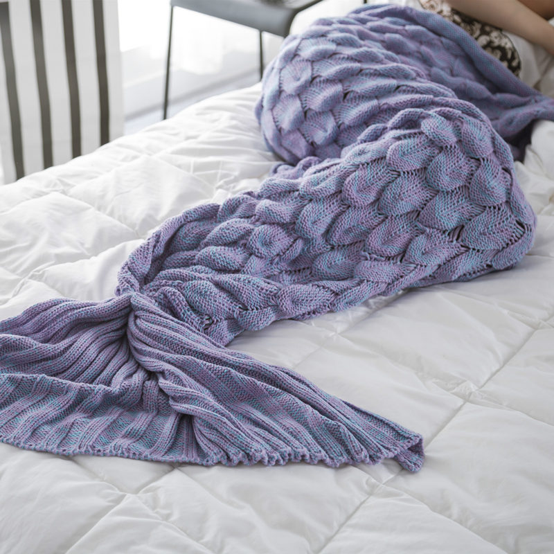 New Stereo Fish Scale - PurpleIt's in my ear new pattern INS mermaid Tail hair blanket Fish tail Air conditioning blanket Sofa blanket knitting Leisure blanket Nap blanket