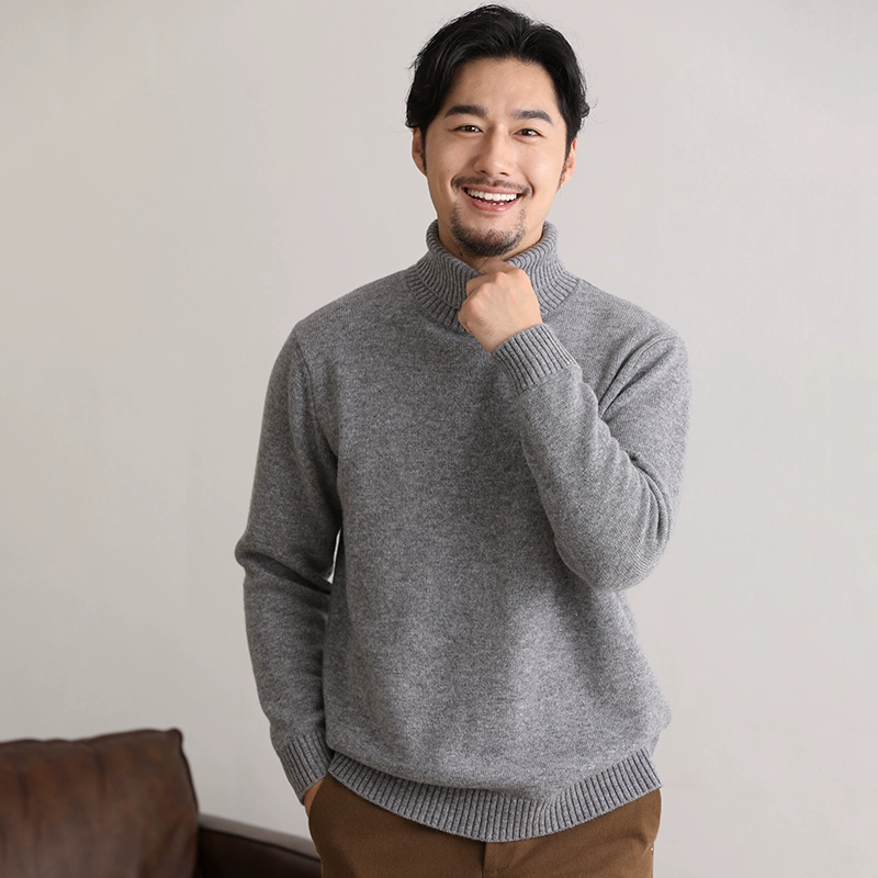 Mùa thu đông 2019 kiểu mới cổ cao Áo len cashmere 100% nguyên chất nam ấm áp áo thun rộng rãi áo len dày Hàn Quốc - Áo len Cashmere