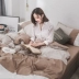 Bộ khăn trải giường bằng vải bông cotton bốn mảnh kiểu Nhật Bản bông 笠 1,8 m giường đôi ba màu nối bông