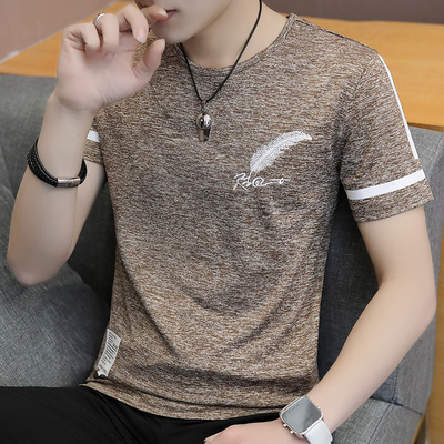 2018 người đàn ông mới của băng lụa ngắn tay T-Shirt nam vòng cổ phần mỏng thanh niên mùa hè Hàn Quốc Slim nửa tay áo sơ mi Áo thun nam tay ngắn Áo phông ngắn
