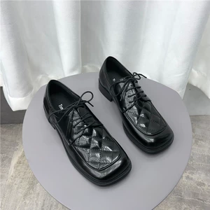 Mùa xuân 2020 nhà máy mới bán hàng trực tiếp Giày nữ Hàn Quốc đầu vuông miệng sâu gót thấp giày cao gót bằng da bò đế thấp - Giày cắt thấp