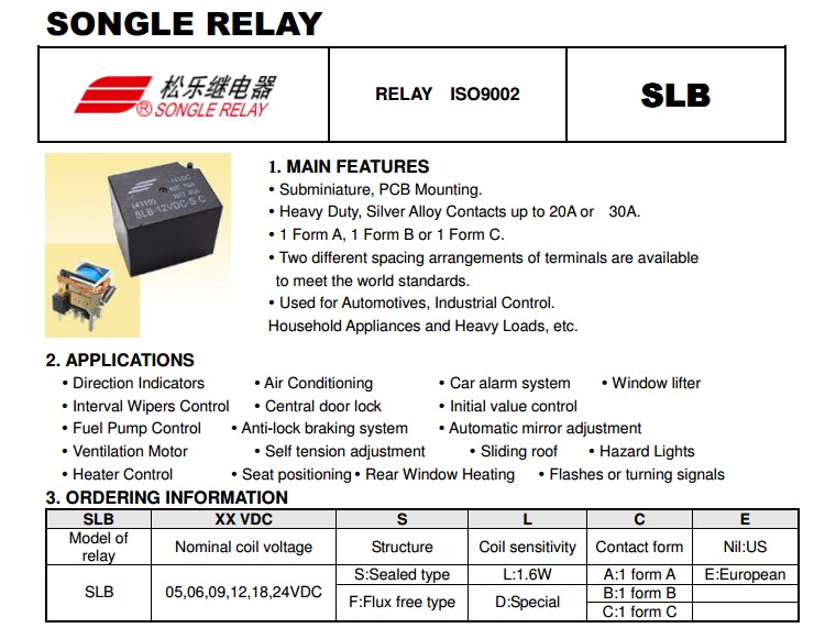 12VDC Relay SONGLE Brand New!! SLB-12VDC-SL-AE 