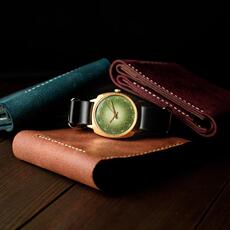 Винтажные наручные часы 乌克兰代购original◇古着1970s收藏复古苏联绿色面机械真皮手表