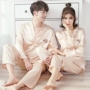 Vài bộ đồ ngủ mùa xuân và mùa hè của phụ nữ dài tay băng lụa cardigan dịch vụ nhà nam Hàn Quốc lụa lỏng mở khóa đồ ngủ bộ đồ bộ