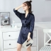 Hàn quốc phiên bản của áo ngủ nữ băng lụa sexy dây đeo màu rắn nightdress dài tay áo ngủ đồ ngủ nhà dịch vụ hai mảnh phù hợp với do ngu Night Robe