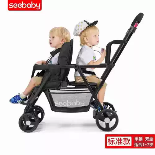 Коляска для близнецов, детская складная тележка для двоих с сидением, можно сидеть и лежать