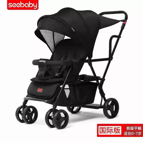 Коляска для близнецов, детская складная тележка для двоих с сидением, можно сидеть и лежать