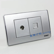 Розетка TV+телефон 正泰开关插座 118型 new5f系列 太空银色