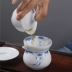 New Đức Hoa gốm gốm vẽ tay Hoa sen Bát sứ màu xanh và trắng Bàn tay đất sét Chén ba bát Cup Kung Fu Bộ trà Chén - Trà sứ