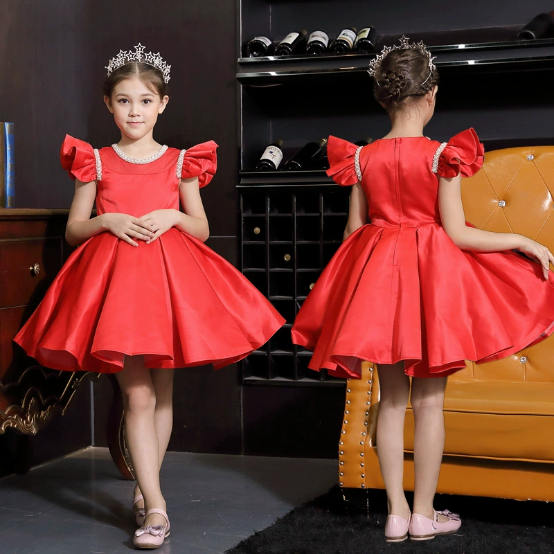 Xin chào vào chiếc váy ngắn màu đỏ chủ trang phục trang phục váy hoa cô gái Giáng sinh Năm mới váy cô gái váy công chúa satin