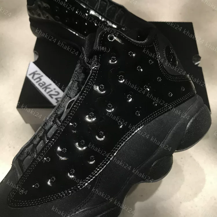 [Khaki24 Air Jordan 13 AJ13 черная кошка лаковая чисто черная воин ботинки высокая обувь кожаная ∙ 414571-012]