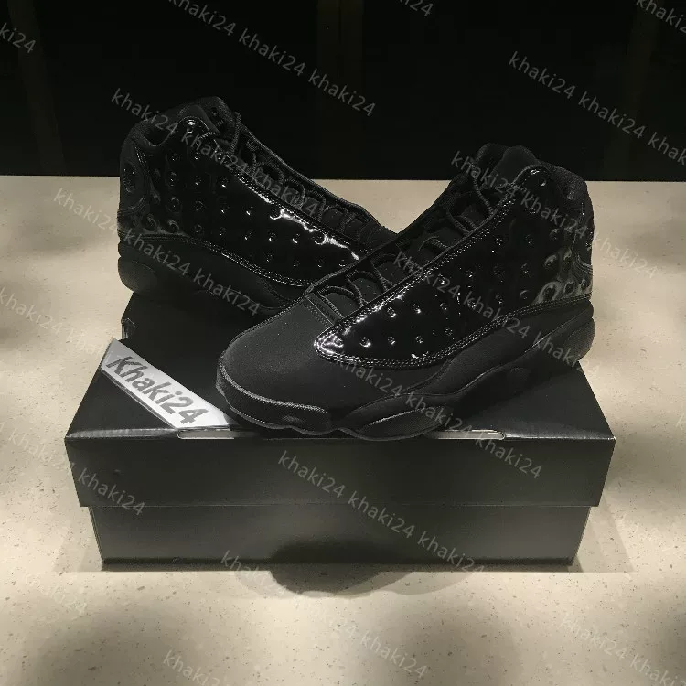 [Khaki24 Air Jordan 13 AJ13 черная кошка лаковая чисто черная воин ботинки высокая обувь кожаная ∙ 414571-012]