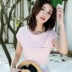 Áo thun cotton trắng nữ tay ngắn cotton cotton 2019 váy hè mới cho nữ Han Fan sinh viên in áo rời - Áo phông