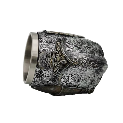 Римская рыцарская смола из нержавеющей стали чашка черепа 3D -шлем с пивным кружкой черепа