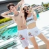 Cặp đôi đồ bơi nữ thể thao phù hợp chia phẳng ba mảnh thép tấm bảo thủ áo dài che bụng cỡ lớn suối nước nóng