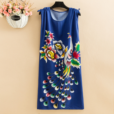 21Fat mm Big size pajamas female summer Nightdress poplin  Medium and long term easy Thin middle age female robe camisole Over the knee vest