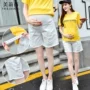 Phụ nữ mang thai của quần short denim mùa hè mặc triều mẹ năm quần lỏng dạ dày lift phần mỏng rộng chân mang thai jeans quần bầu thời trang