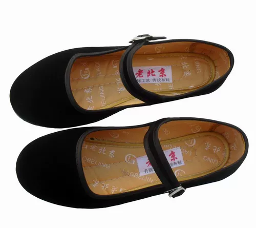 Старая Пекинская женская ткань обувь сплюснуты мягкая база черная ткань обувь республика китайская обувь