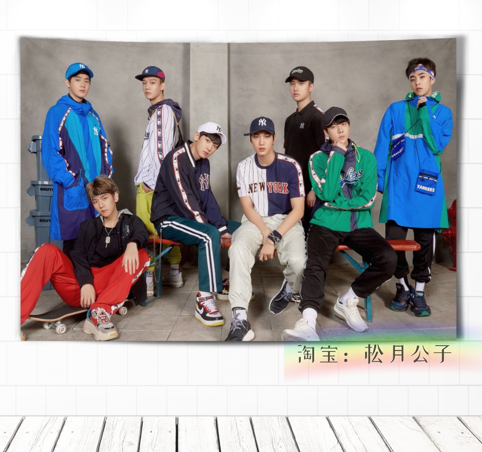 Deep KhakiEXO Park canlie Bian Boxian Wu Shixun Zhang Yixing Kris Hanging cloth Wall cloth Tapestry dormitory Background cloth decorate