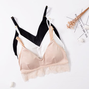 Lụa phần mỏng không có vòng thép ren Pháp tam giác cup áo ngực ngực lớn nhỏ nhỏ liền mạch bikini đồ lót của phụ nữ