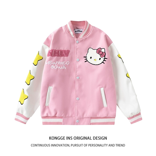 Hello Kitty, куртка, бейсбольная форма, этнический стиль, с вышивкой