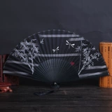 Полностью черный складной веер в китайском стиле женский ремесленный веер в древнем стиле Хэллоуин темный реквизит в стиле панк чистая черная кость