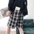 Zijun nam mùa hè kẻ sọc quần short nam nghệ thuật retro năm quần kiểu Hồng Kông quần âu đi biển - Quần tây thường quần ống suông nam Quần tây thường