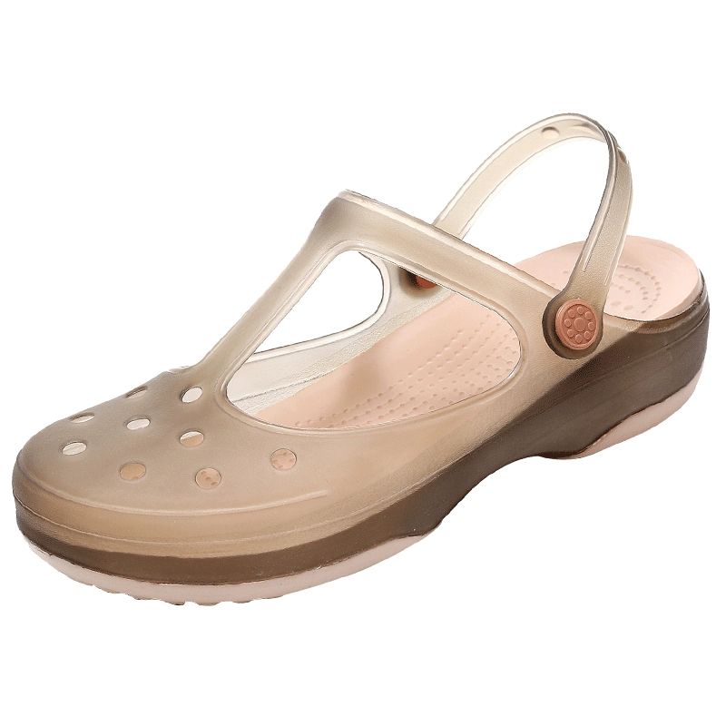 Crocs nữ mặc ngoài dép chống trượt phẳng nặng đáy với đáy mềm Bao Đầu dép dép mùa hè Hàn Quốc giày thạch 