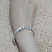 Đơn giản nhỏ tươi bạc xiên 2 vòng xoắn 999 vòng tay bạc sterling cá tính khép kín vòng tay bạc cũ chế biến bạc vòng tay đá phong thủy