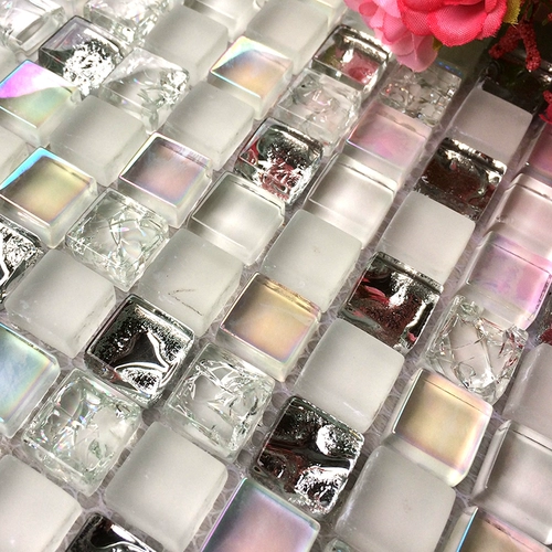 Белая хрустальная мозаика ледяное стекло Средиземноморское плитка синяя телевизионная фоновая стенка