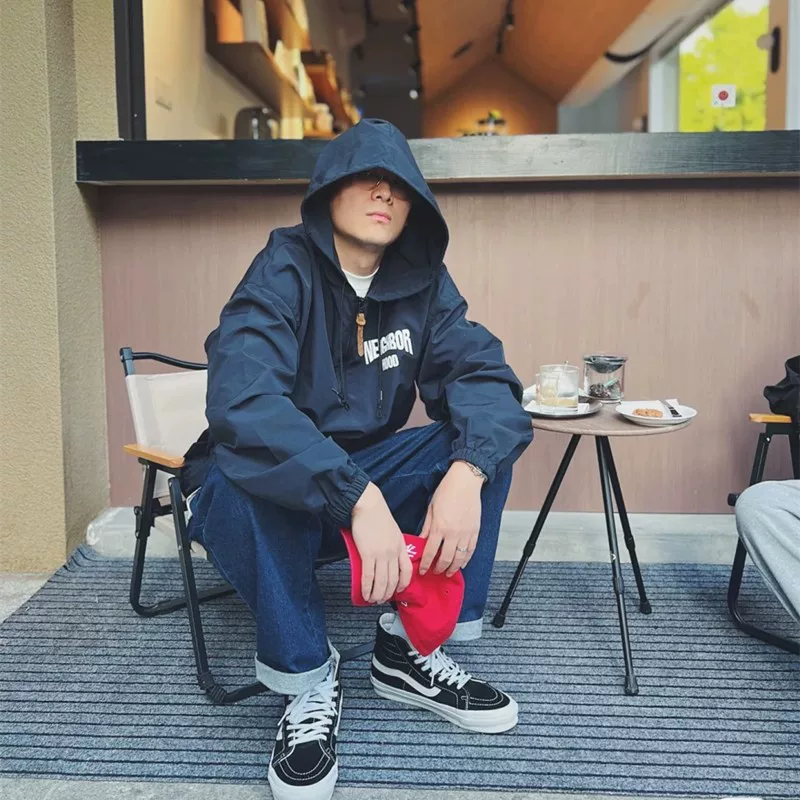 Существенный Anorak куртка 23SS полужемчужина молния нейлон капюшон
