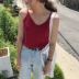 Quần lửng nữ mùa hè 2019 đơn giản, áo cổ lọ dệt kim cổ chữ V mặc áo phông đáy xs - Áo ba lỗ