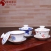 Jingdezhen tổ ong tinh tế màu xanh và trắng trà bát rỗng làm bằng tay ba mảnh bát bộ kung fu trà thiết lập trà bong bóng