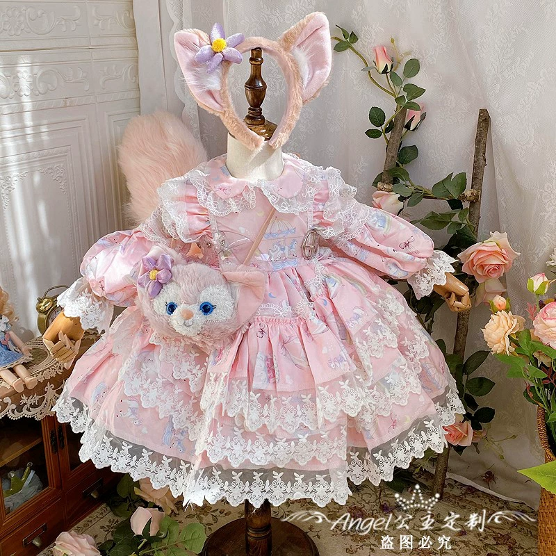 Фуксия маленький костюм принцессы, юбка для девочки, вечернее платье, стиль Lolita, подарок на день рождения, западный стиль