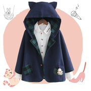 2019 mùa thu mới của phụ nữ âm thanh nổi tai mèo mũ trùm đầu học sinh lỏng lẻo áo choàng len ngắn phụ nữ - Áo khoác ngắn