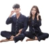 Phiên bản Hàn Quốc của bộ đồ ngủ đôi lụa băng nam XL dài tay phù hợp với mùa xuân và mùa thu nữ áo len lụa satin đồ ngủ pijama Cặp đôi