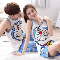 Vest không tay phim hoạt hình Doraemon bông vài bộ đồ ngủ nam và nữ jingle mèo junior học sinh trung học dịch vụ nhà mùa hè đồ bộ thun