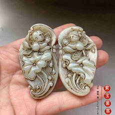 Украшения на шею 老玉古玉老和田玉金童玉女玉佩腰佩一对挂件古风清仓包邮022