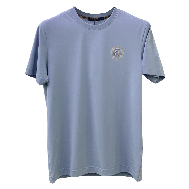 High-end European solid-color T-shirt men's sky blue short-sleeved 2022 trendy men's jade silk half-sleeved cool and versatile base layer Item Picture