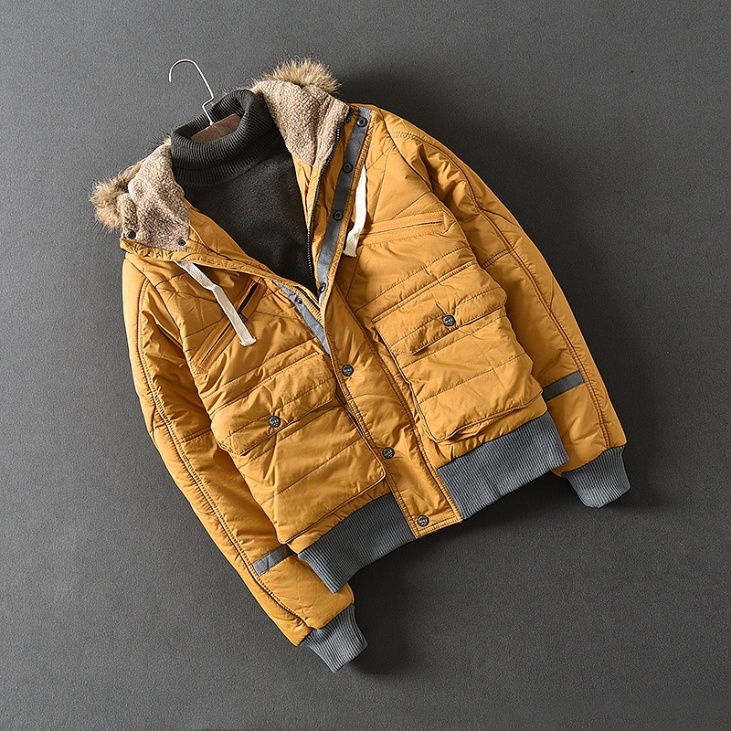 Mùa đông nam mới phiên bản Hàn Quốc của thương hiệu thủy triều trẻ trung áo trùm đầu cotton áo khoác cotton đẹp trai ấm áp áo khoác ngắn - Bông