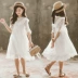 Quần áo trẻ em cô gái lớn trẻ em váy công chúa dài trẻ em tay ngắn cotton lưới ren váy trắng - Váy váy xinh cho bé Váy