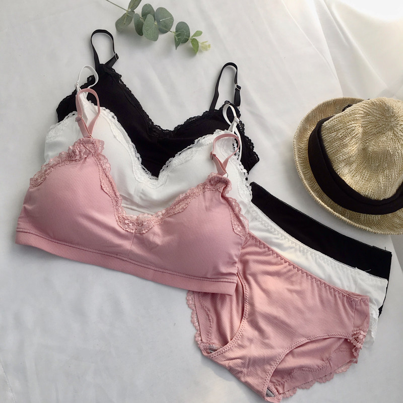 实拍实价 少女舒适蕾丝抹胸无钢圈文胸内衣内裤套装~小视频6022