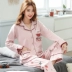Đồ ngủ nữ mùa thu cotton dài tay 2018 mẫu mới dành cho nữ có cổ áo hở ngực bốn mùa phiên bản dịch vụ gia đình Hàn Quốc đồ bộ nữ mặc nhà Bộ Pajama