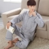 Pyjamas nam mùa hè cotton dài tay áo trẻ sơ mi nam mùa xuân và mùa thu mỏng của nam giới đồ ngủ mùa thu mỏng nhà trang trí nội thất bộ