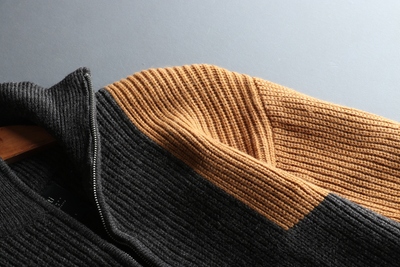 Áo len cổ lọ mùa thu cao cổ áo đan len nửa đầu đan áo len màu thời trang phù hợp với áo len nam 0329 - Cardigan