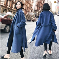 Len Nizi khói áo khoác màu xanh 2017 mới của Hàn Quốc phiên bản của phần dài của eo với áo len nữ quần áo mùa đông áo khoác da nữ xịn hàn quốc