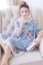 Cotton lụa nightdress nữ mùa hè phần mỏng Hàn Quốc ngắn tay cotton lụa nhỏ màu xanh lá cây hoa đồ ngủ cotton lụa nightdress nhà dịch vụ ăn mặc Đêm đầm