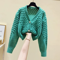 Демисезонный дизайнерский трикотажный кардиган, свитер, куртка, в корейском стиле, популярно в интернете, тренд сезона, V-образный вырез