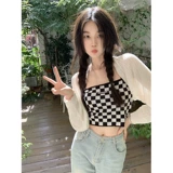 Белый короткий трикотажный осенний демисезонный кардиган, накидка, тонкий жилет, защита от солнца, городской стиль