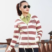 ĐỊA CHỈ nữ sọc POLO áo sơ mi dây kéo áo hoodie xu hướng sọc túi áo len nhiều màu - Áo polo thể thao